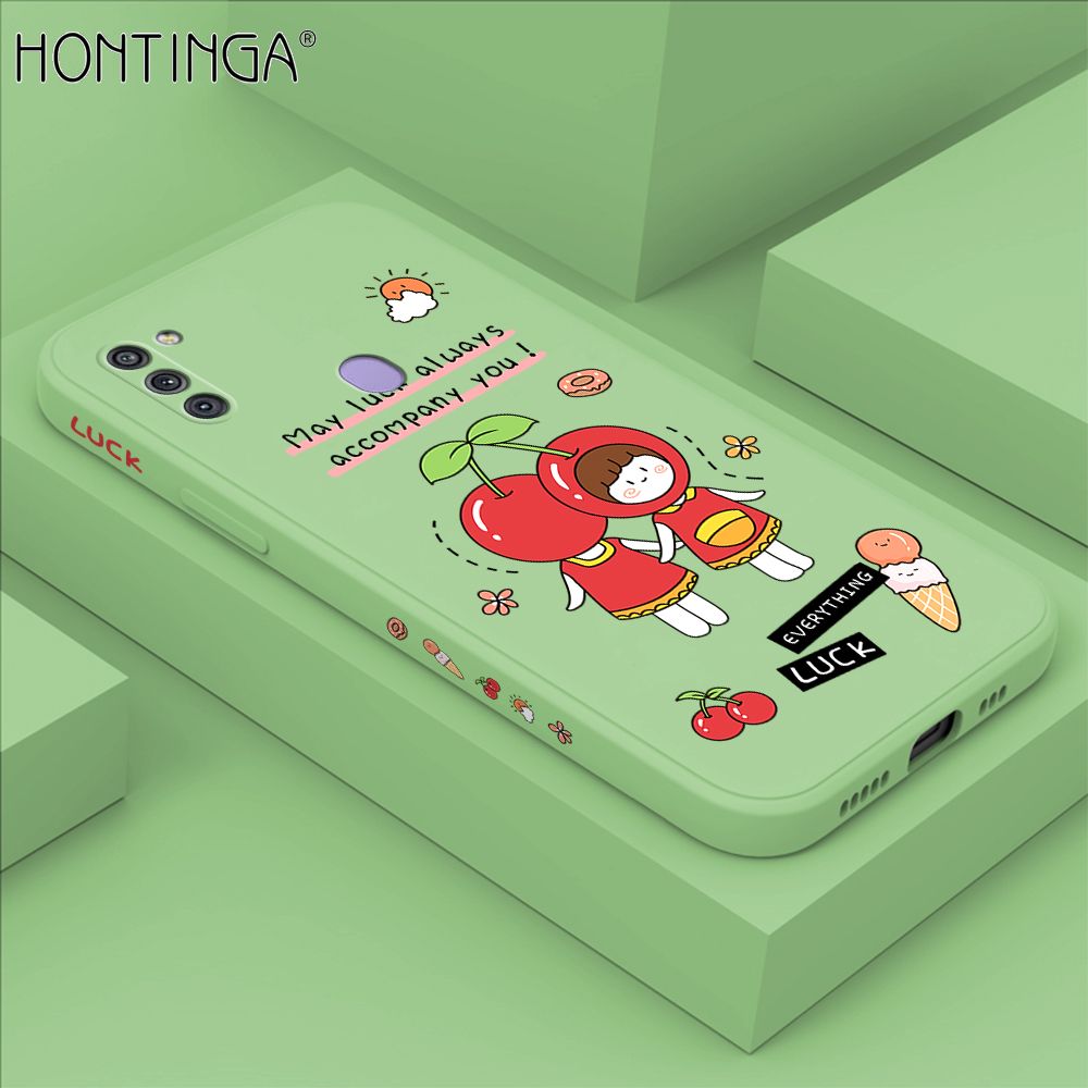 Hontinga for Samsung M11 Case Side Design Cute Cherry Girl Back Cover Soft Square Edge Pattern Liquid Silicone Trend Phone Cases