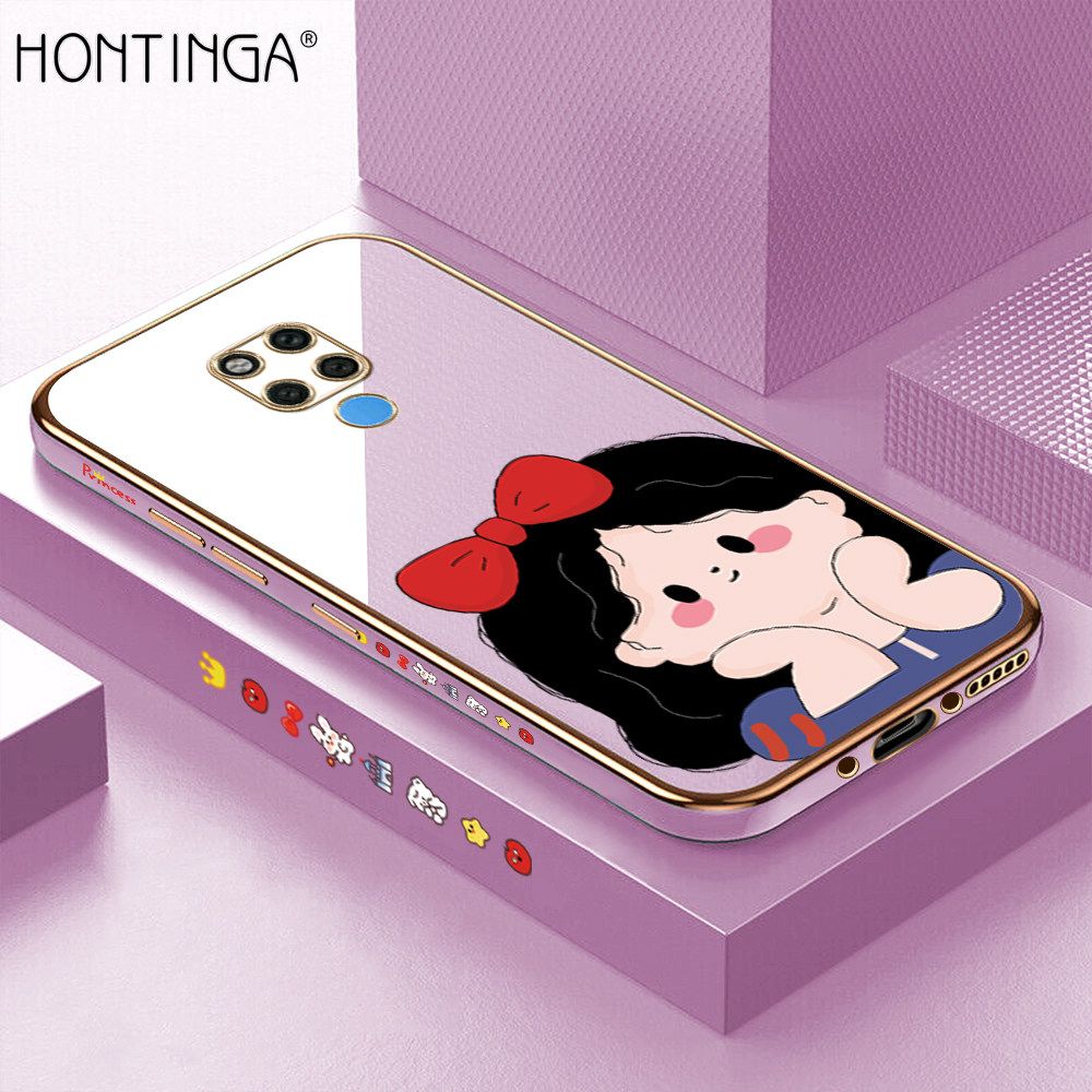 Hontinga for Huawei Mate 20 X Back Cover + Free Lanyard Luxury 6D Plating Cute Bow Girl Side Pattern Case Soft Silicone Square Mobile Cover
