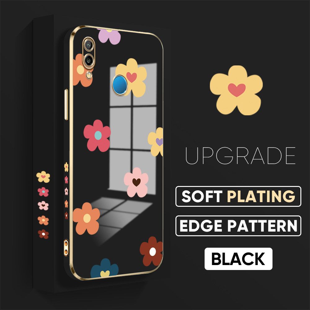TA for Huawei P20 Lite / Nova 3E Back Cover + Free Lanyard Falling Flowers Luxury 6D Plating Case Side Pattern Soft Silicone Square Phone Cases