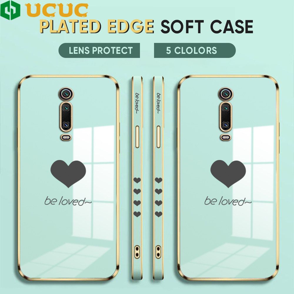 UCUC for Xiaomi Mi 9T / 9T Pro / Redmi K20 / K20 Pro Back Cover + Free Lanyard Lover Heart Luxury 6D Plating Case Side Pattern Soft Silicone Square Phone Cases