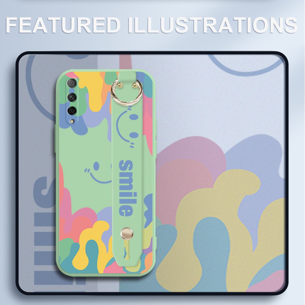 UCUC for Huawei Y9S Wrist Strap Case INS Style Soft Candy Color Splash Ink Cover Ultra Thin Anti Fall Liquid Silicone Phone Case