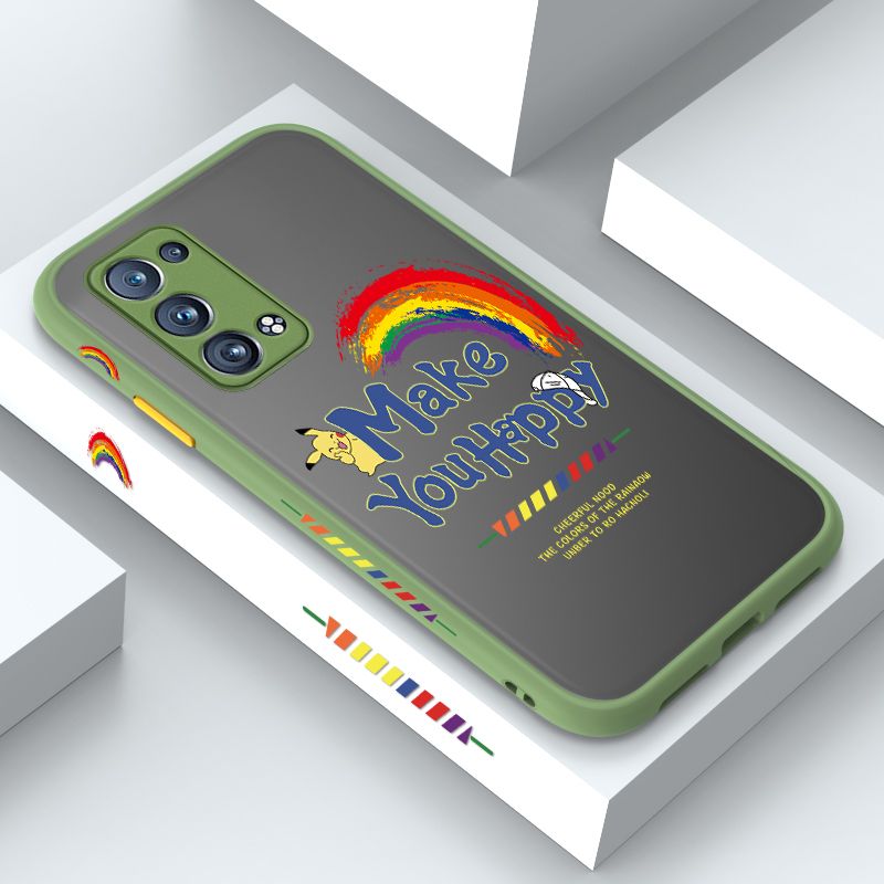 ZeroQiQi for OPPO Reno6 Pro 5G Case Creative Cartoon Rainbow Pikachu Side Printing Cover Frosted Ultra Thin Protective Anti Fall Phone Case