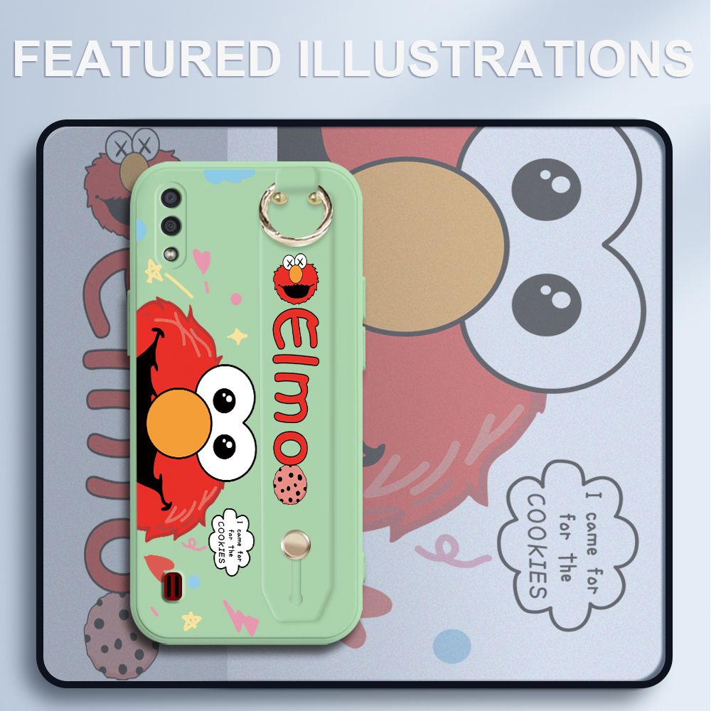 UCUC for Samsung Galaxy A01 Wrist Strap Case Creative Cartoon Red Haired Monster Cover Ultra Thin Anti Fall Liquid Silicone Phone Case