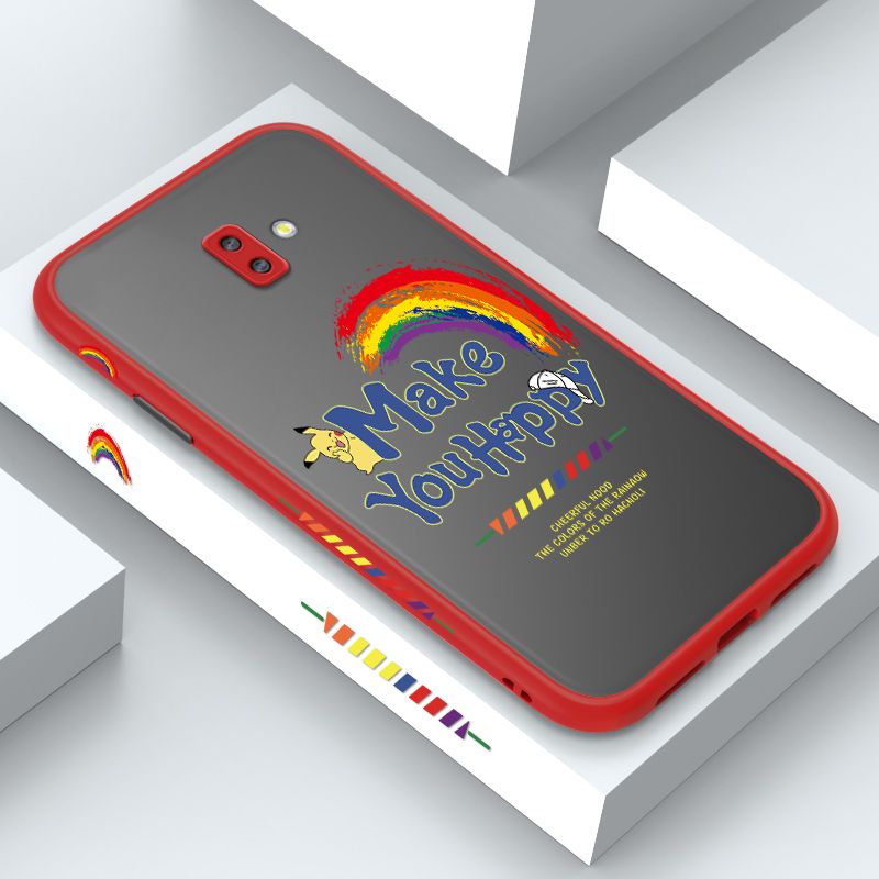 ZeroQiQi for Samsung J6 Plus 2018 Case Creative Cartoon Rainbow Pikachu Side Printing Cover Frosted Ultra Thin Protective Anti Fall Phone Case