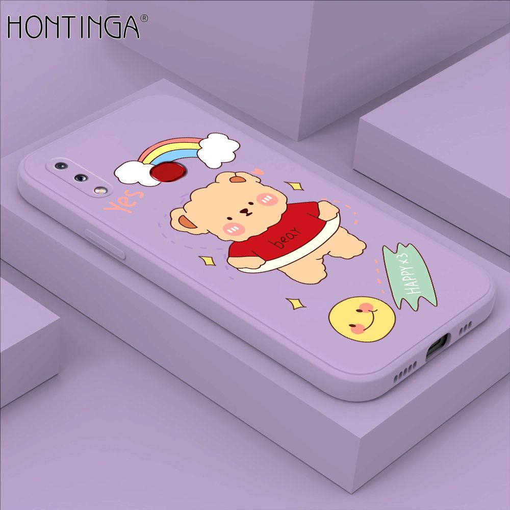 Hontinga for Samsung A10S Case Lovely Cartoon Bear Phone Case Phone Case Soft Square Edge Silicone Cases Full Lens Cover Shockproof Protection Cover