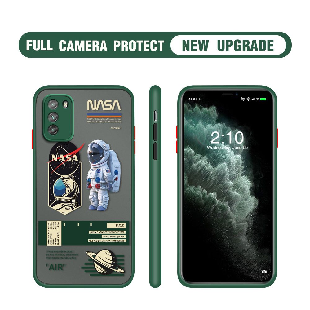 Hontinga for Xiaomi POCO M3 Case Cartoon Astronaut Cover Camera Shockproof Protection Case Edge Frosted Transparent Phone Cover