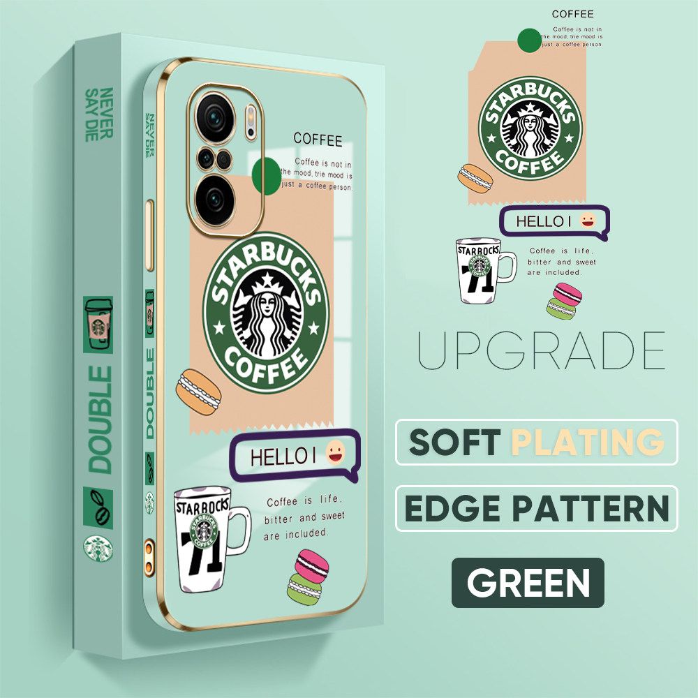 Jizetin (Free Lanyard) Xiaomi Poco F3 / Redmi K40 / K40 Pro Back Cover Two Coffee Macaron Luxury 6D Plating Case Side Pattern Soft Silicone Square Mobile Phone Cases