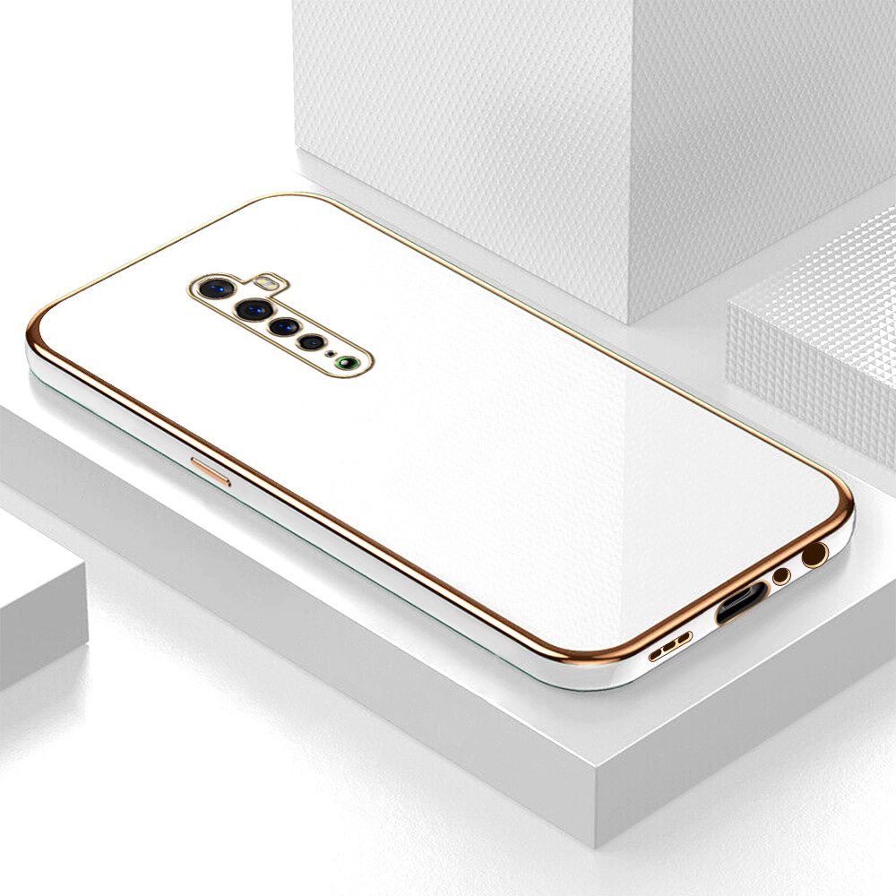 Luxury 6D Plating Soft Casing Silicone Square Frame Phone Case For OPPO Reno 2 Case Shiny Bling Back Cover + Free Lanyard