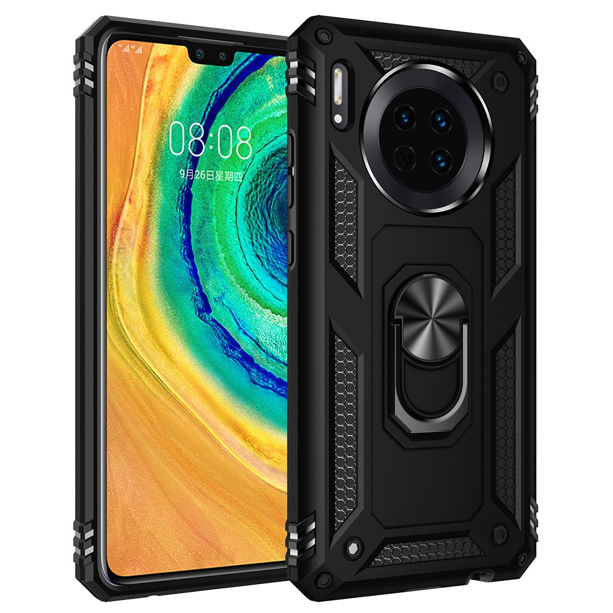 Shockproof Armor Case For Huawei Mate 30 Phone Case Car Ring Stand Bumper Silicone Back Cover