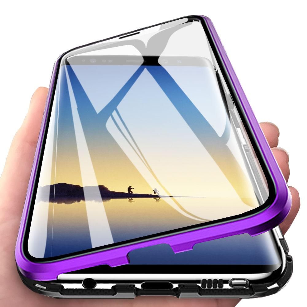 For Samsung Galaxy Note 8 Casing 360° Full Body Transparent Tempered Glass with Magnetic Adsorption Metal Bumper Case Cover