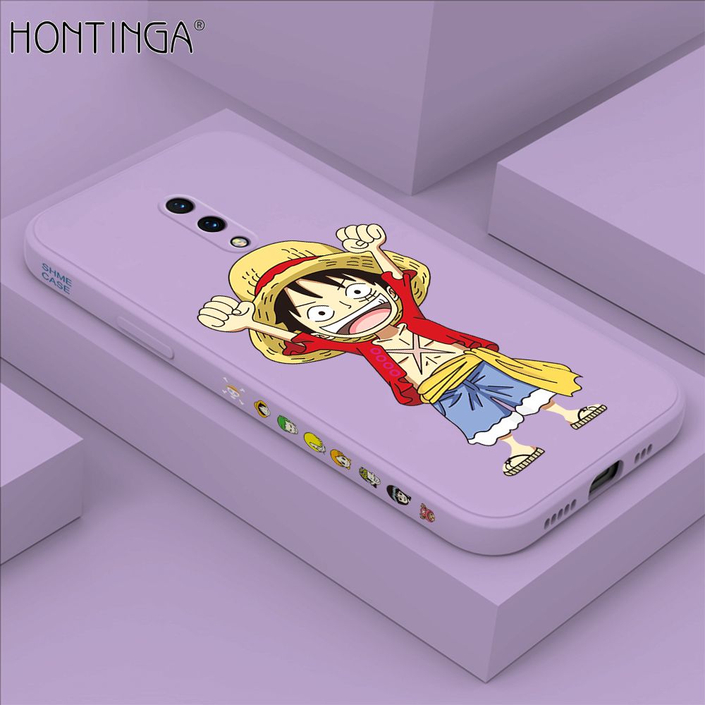 Hontinga for OnePlus 7 Case Side Design Anime Cartoon Luffy Back Cover Soft Square Edge Pattern Liquid Silicone Trend Phone Cases