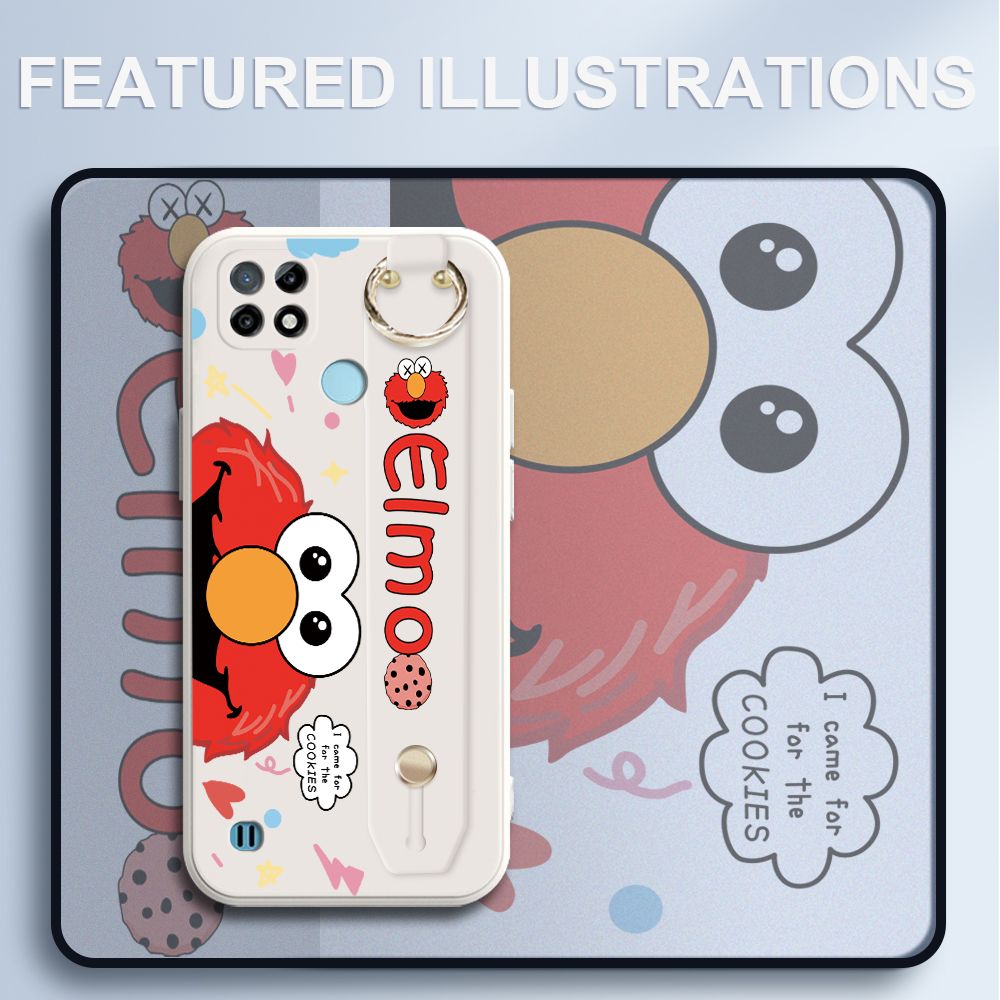 UCUC for Realme C21 Wrist Strap Case Creative Cartoon Red Haired Monster Cover Ultra Thin Anti Fall Liquid Silicone Phone Case