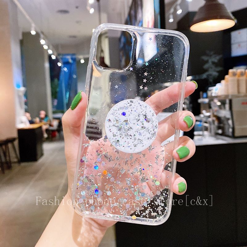 New Case OPPO Reno6 Z Reno6 Pro 5G OPPO A16 Star Sequins Phone Case with Airbag Stand Transparent TPU Soft Cover OPPO A16 Reno 6 Z Pro 5G