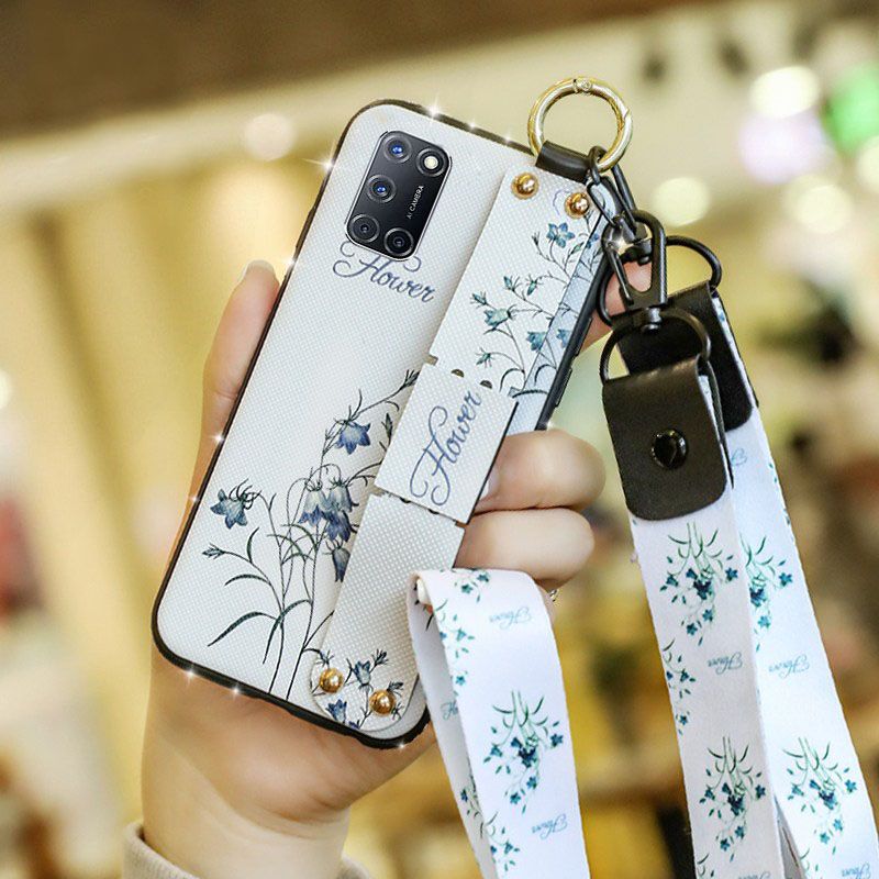 For VIVO Y50 Y30 Y11 Y12 Y15 Y17 Y19 Y91 Y93 Y95 V15 V17 Pro Y91C Y85 V9 S1 Pro Soft Silicone Glitter Diamond Lanyard Casing Wristband Flower Pattern Beautiful Shock Protection Back Cover Stand and And Lanyard