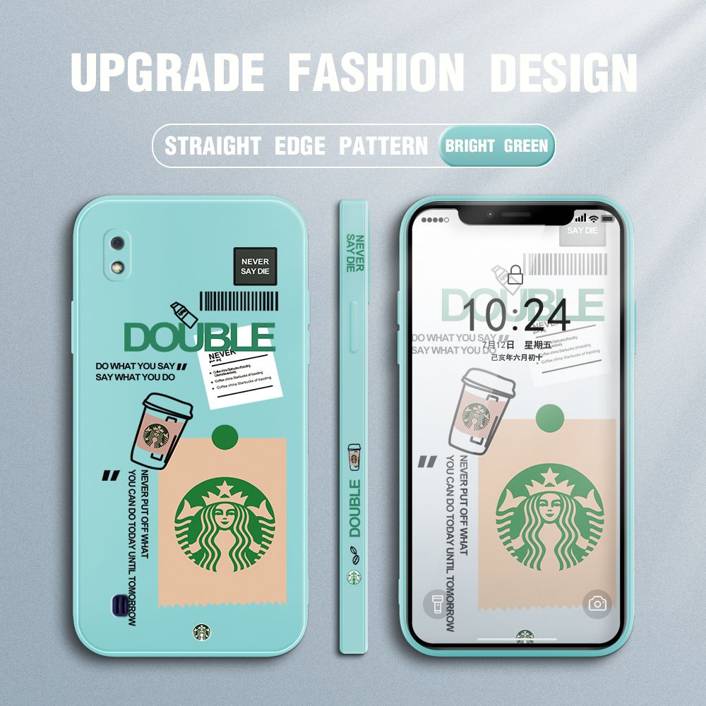 Jizetin for Samsung Galaxy A10 Back Cover Creative Coffee Brand Side Design Liquid Silicone Phone Case Soft Full Camera Protect Phone Cases