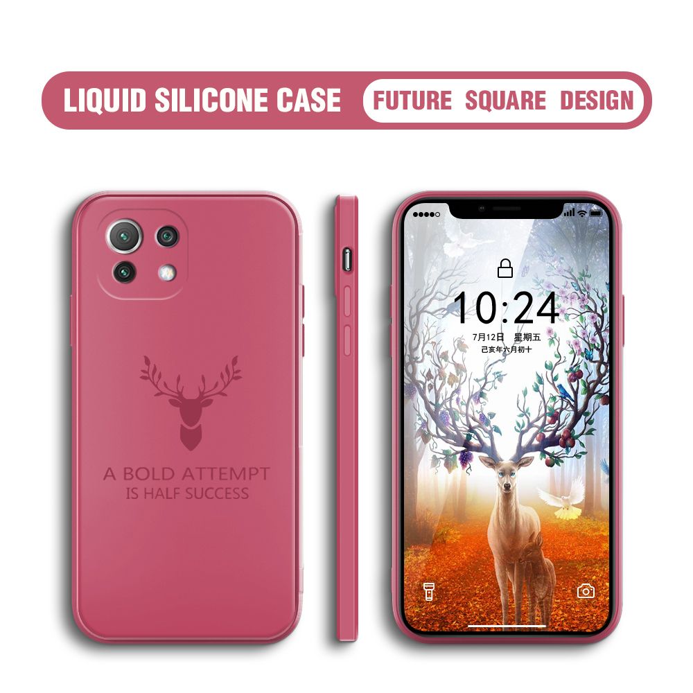 BILI for Xiaomi 11 Lite 5G NE Back Cover Simple Antlers Ultra Thin Soft Luxury Square Multicolor Liquid Silicone Phone Case