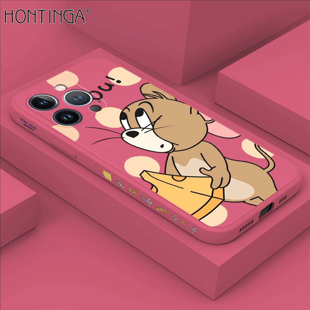 Hontinga for iPhone 13 Pro Max Case Side Design Cute Cartoon Mouse Back Cover Soft Square Edge Pattern Liquid Silicone Trend Phone Cases