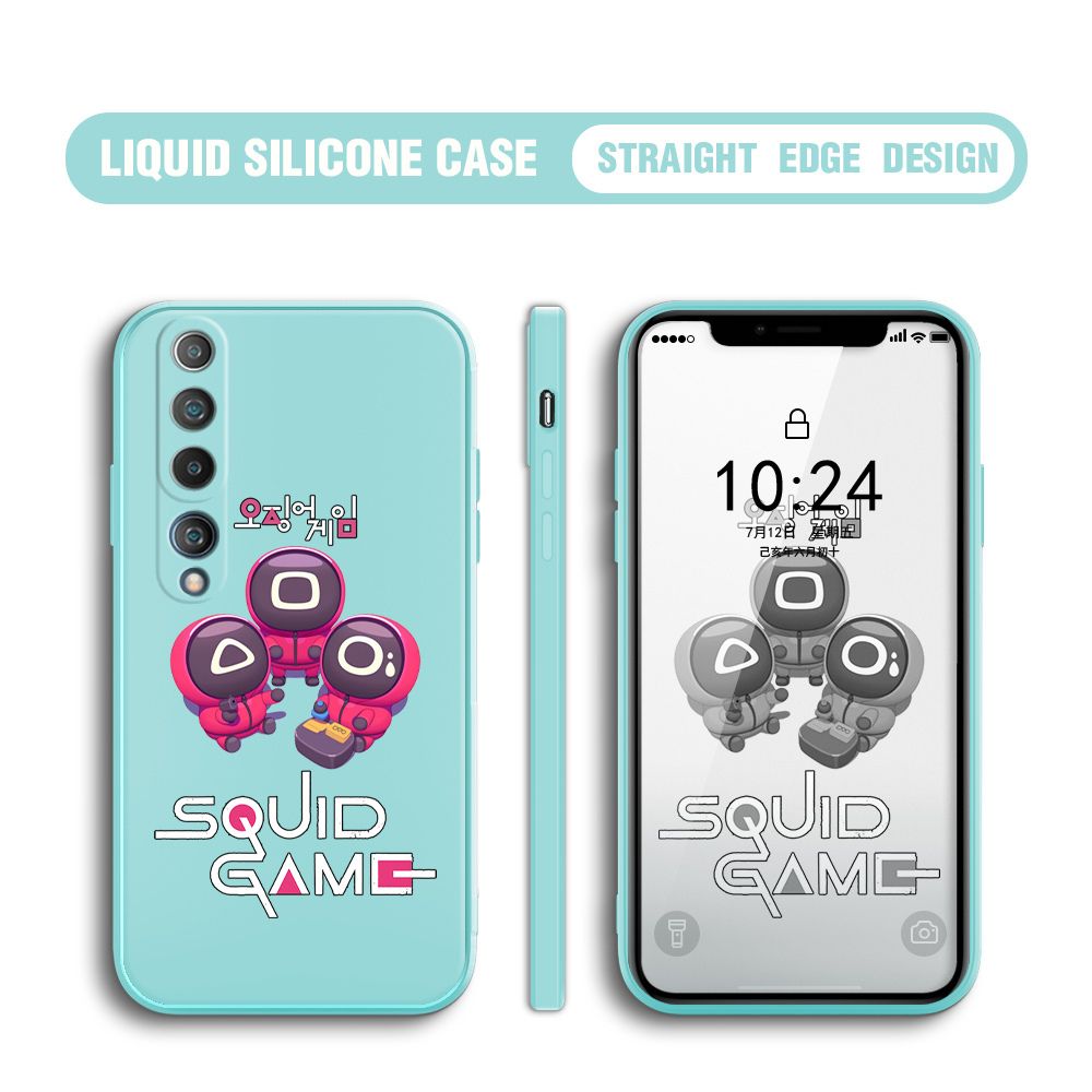 UCUC for Xiaomi Mi 10 Case Cute Cartoon Cute Squid Character Phone Cover Square Liquid Silicone Shockproof Phone Protective Case
