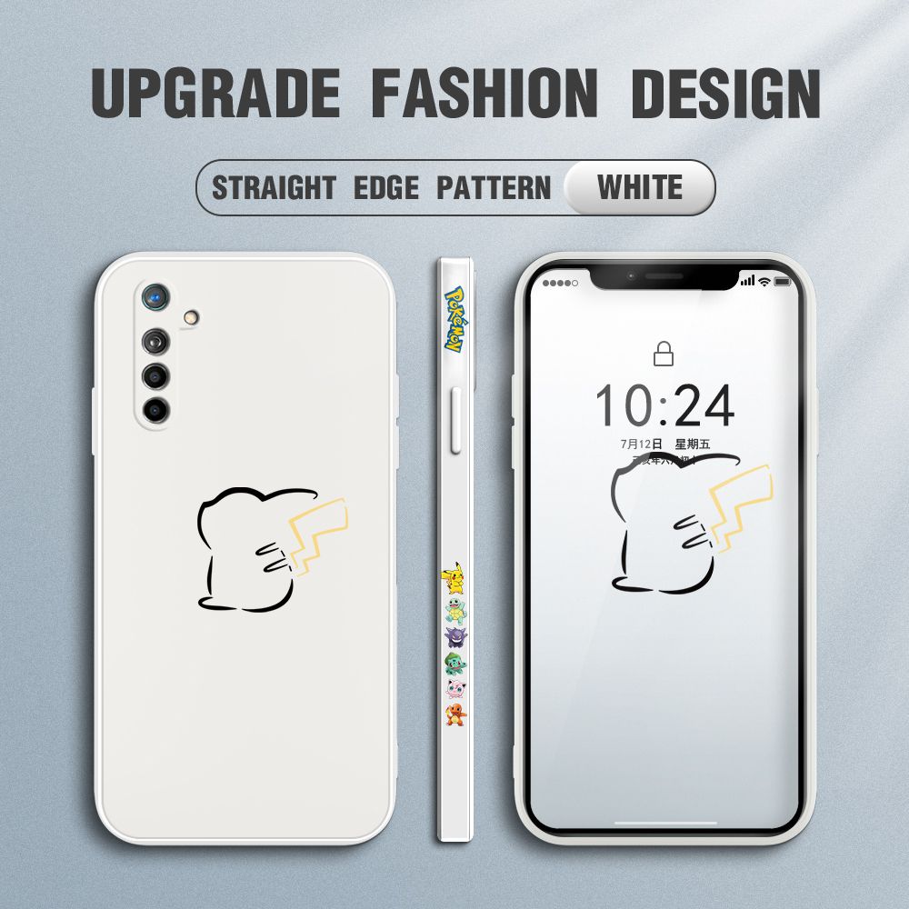 Jizetin for Realme X2 / Realme XT Case New Pikachu Pokémon Design Side Design Phone Case Square Edge Pattern Liquid Silicone Cases Full Cover Camera Soft Protection Case
