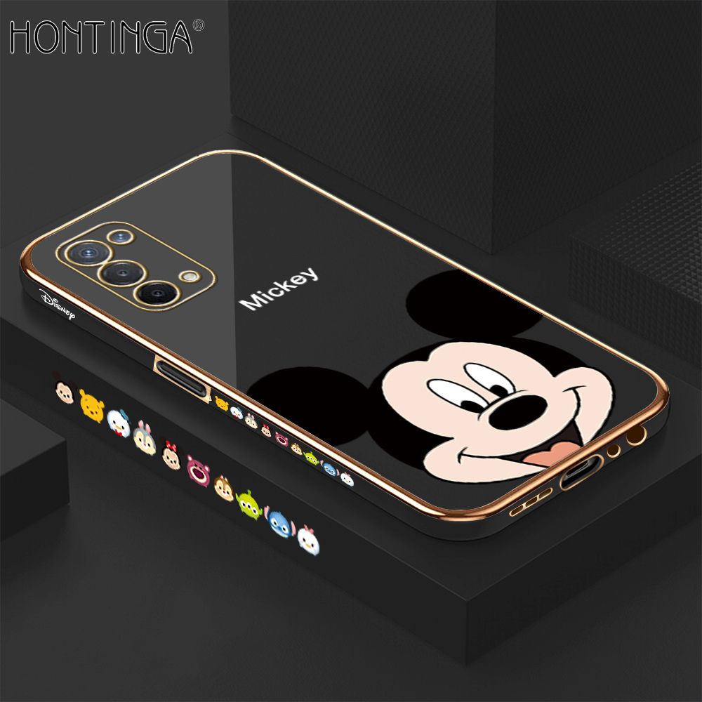 Hontinga for OPPO A74 5G Case Luxury 6D Plating Cartoon Big Mouse Side Pattern Soft Back Cover Silicone Square Phone Cases