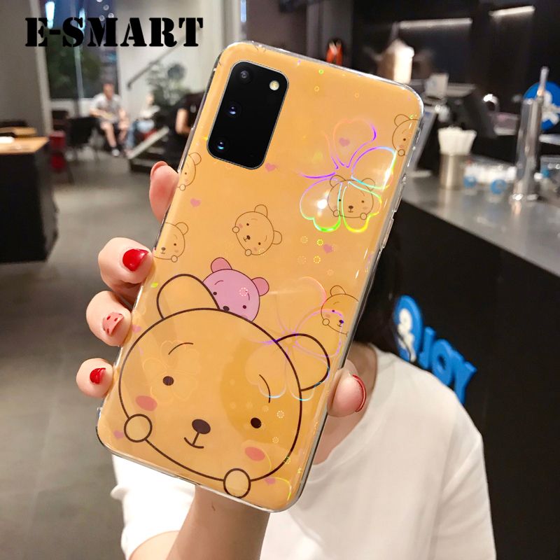 Phone Case Samsung Galaxy Note 20 Back Cover Cute Cartoon Bear Cases Soft Silicone Colorful Cherry Blossoms for Samsung Note 20 Case