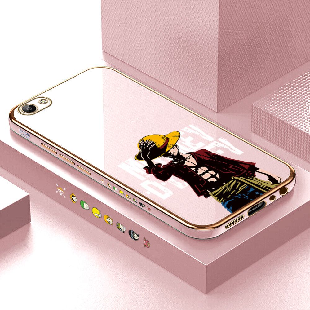 Luxury 6D Plating Case for Vivo V5 Lite Anime Cartoon Cool Luffy Side Pattern Back Cover Soft Silicone Square Frame Shiny Bling Phone Cases + Free Lanyard