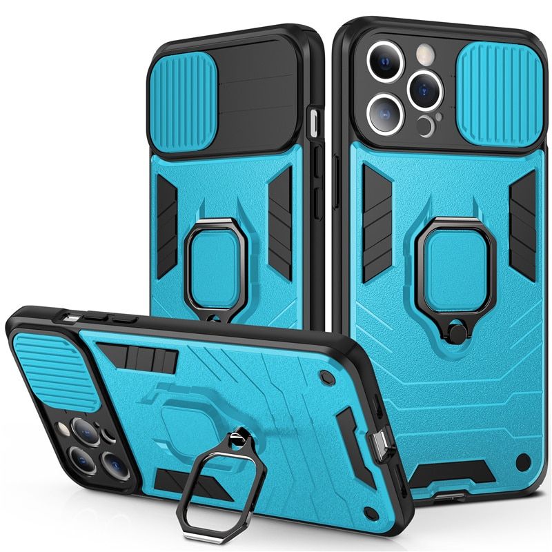 For iPhone 13 Slide Armor Shockproof Phone Case For iPhone 12 11 Pro Max XR XS Max X 7 8Plus 13 Magnetic Ring Holder Back Cover