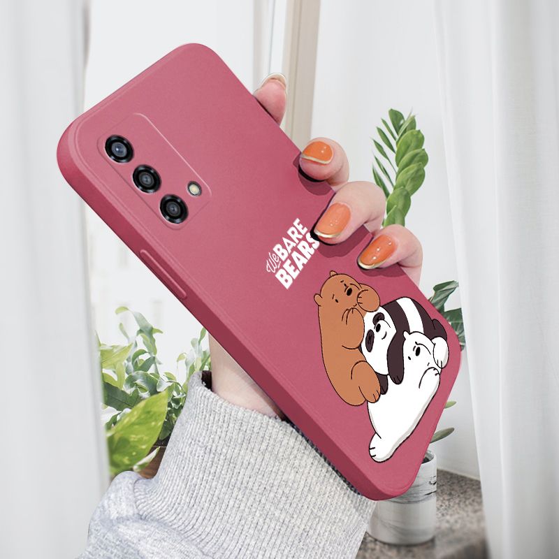 AMORVOR for OPPO F19 A95 A74 4G Back Cover Cartoon Cute Panda Side design Soft Case Liquid Silicone Phone Cases