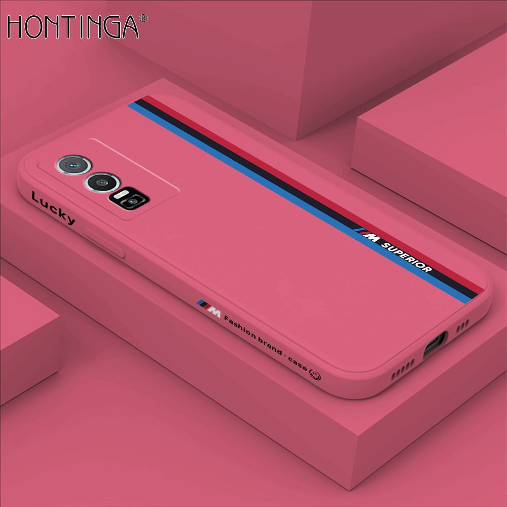 Hontinga for Vivo Y76 5G Back Cover Fashion Racing  Side Design Case Square Edge Liquid Silicone Phone Case