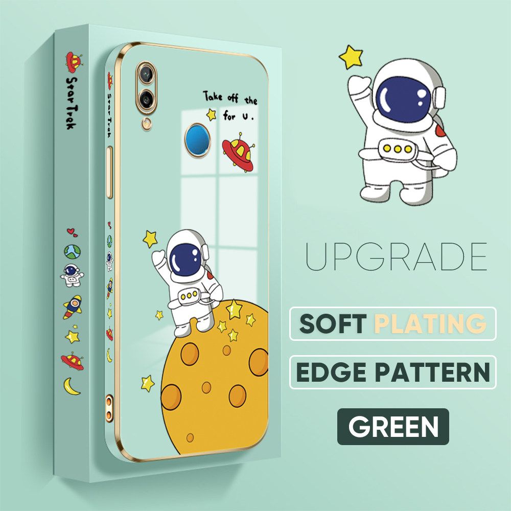 TA for Huawei Nova 3E / P20 Lite Back Cover + Free Lanyard Planet Astronaut Luxury 6D Plating Case Side Pattern Soft Silicone Square Phone Cases