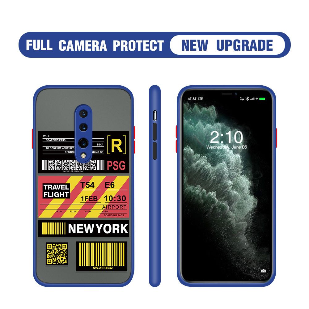 Hontinga for OnePlus 7 Pro Case Creative Flight Ticket Cover Camera Shockproof Protection Case Edge Frosted Transparent Phone Cover