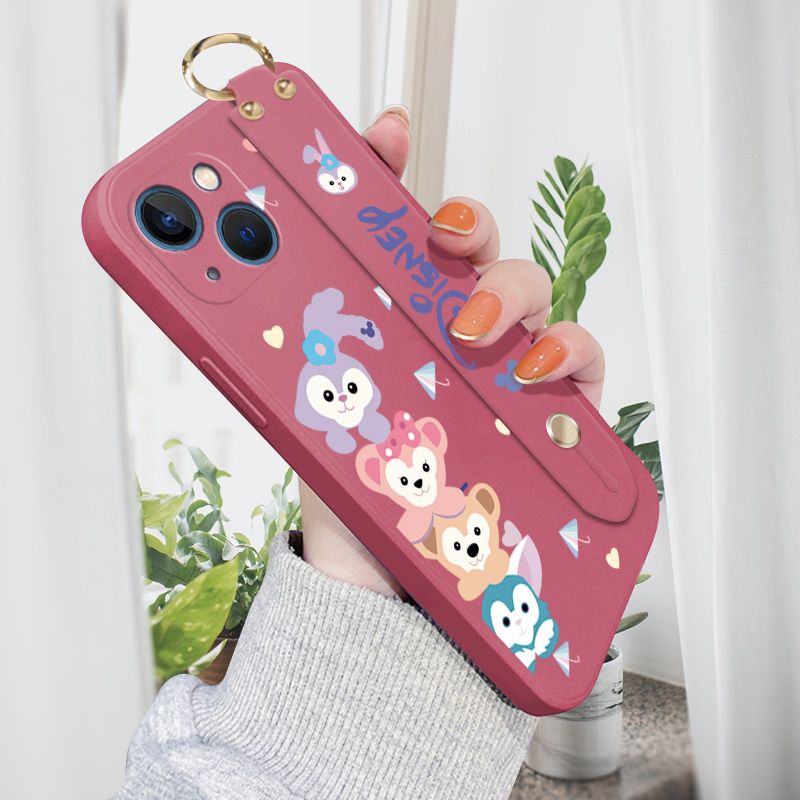 Jizetin for iPhone 13 Mini Wrist Strap Case Creative Cartoon Cute Bunny Cover Ultra Thin Anti Fall Liquid Silicone Phone Case