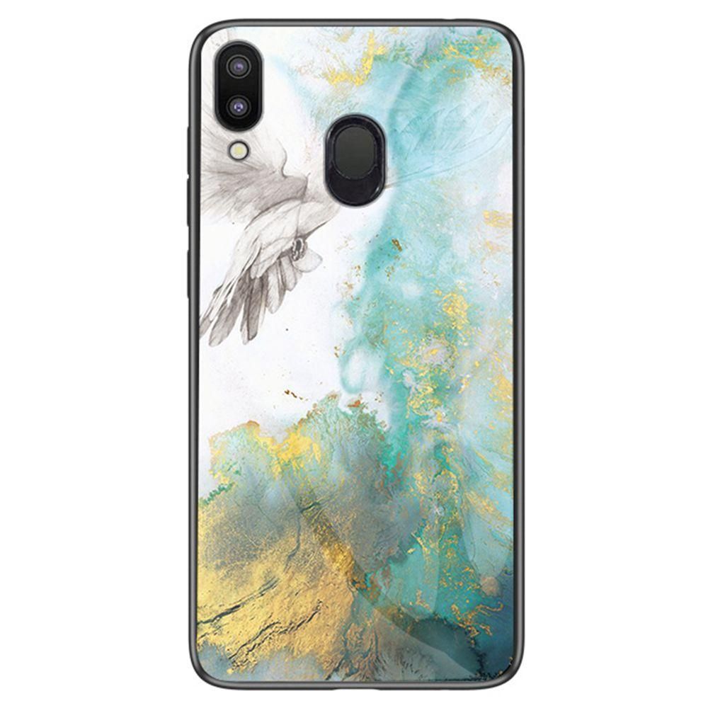 Case for Samsung Galaxy M20 Tempered Glass Protective Layer on the Back and TPU Bumper Anti+shock Shock Absorption Protective Cover