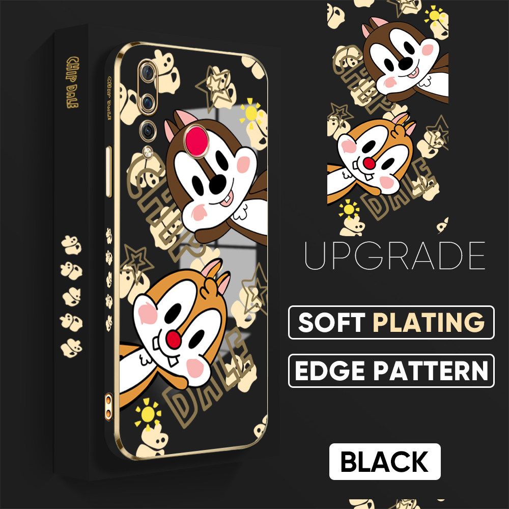 Jizetin (Free Lanyard) Huawei Nova 4 Back Cover Two Chipmunks Luxury 6D Plating Case Side Pattern Soft Silicone Square Mobile Phone Cases
