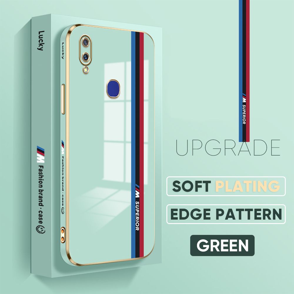 Jizetin (Free Lanyard) Vivo V11i Back Cover Car Track Luxury 6D Plating Case Side Pattern Soft Silicone Square Mobile Phone Cases