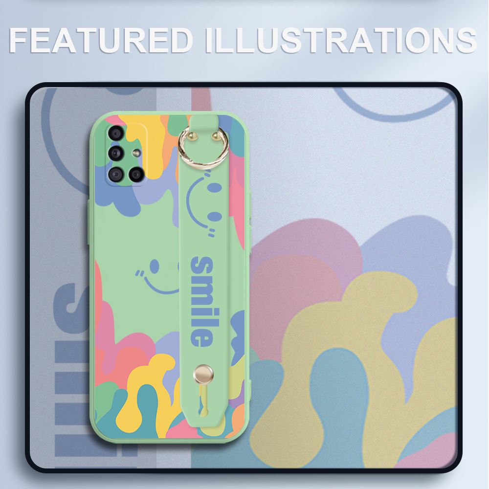 UCUC for Samsung Galaxy A51 Wrist Strap Case INS Style Soft Candy Color Splash Ink Cover Ultra Thin Anti Fall Liquid Silicone Phone Case