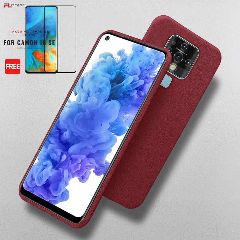 PlusCase for  Camon 16 SE Soft Sandstone Ultra Thin Case + FREE Tempered Glass Screen Protector Film