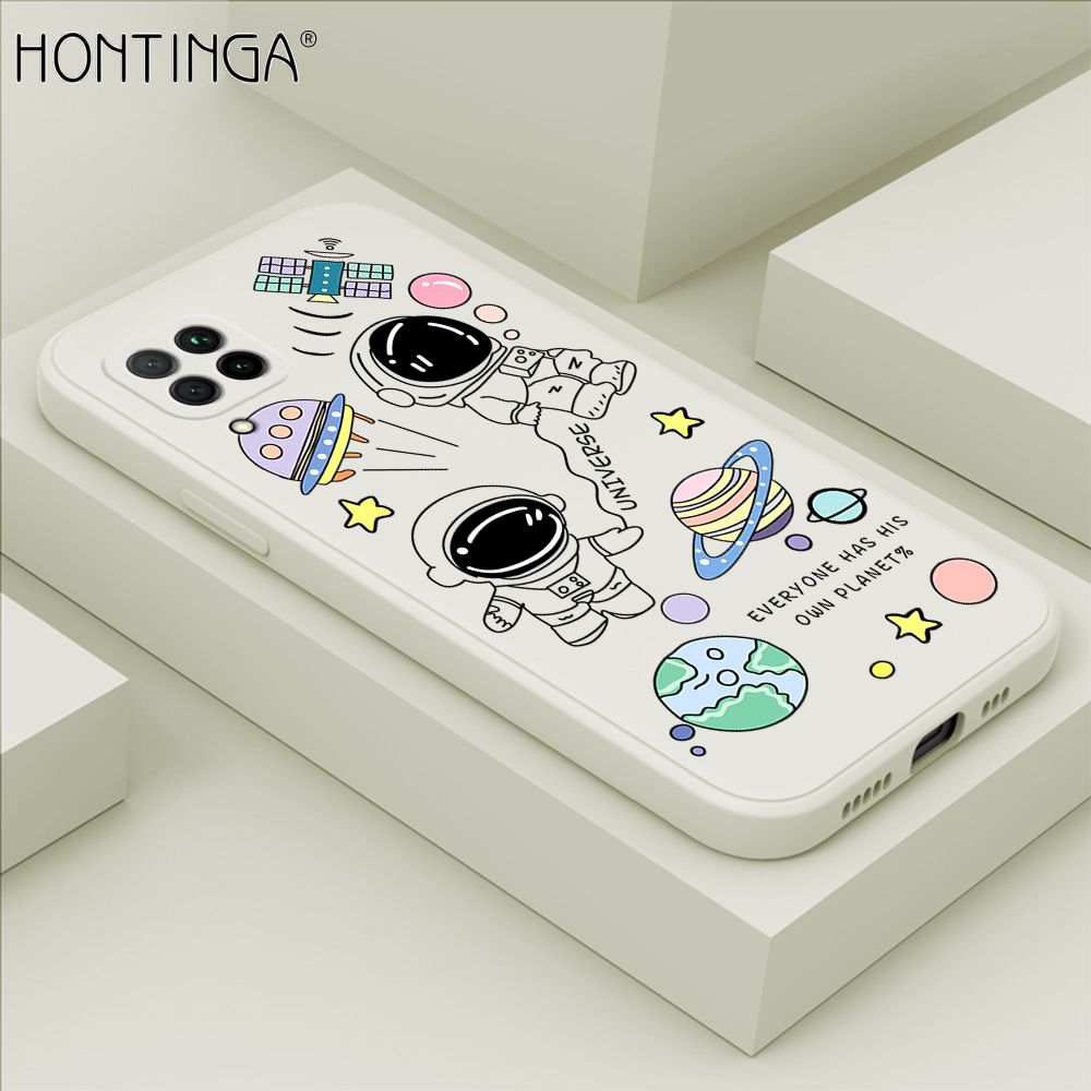 Hontinga for Huawei Nova 7i Case Fashion Earth Planet Astronaut Phone Case Soft Square Edge Silicone Cases Full Lens Cover Shockproof Protection Cover