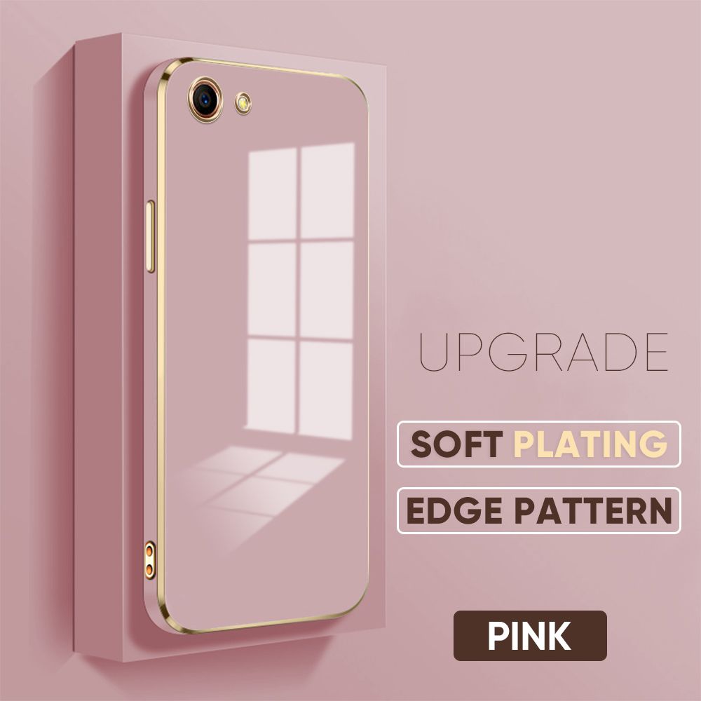 Jizetin (Free Lanyard) OPPO A83 Back Cover Pure Color Luxury 6D Plating Case Side Pattern Soft Silicone Square Mobile Phone Cases