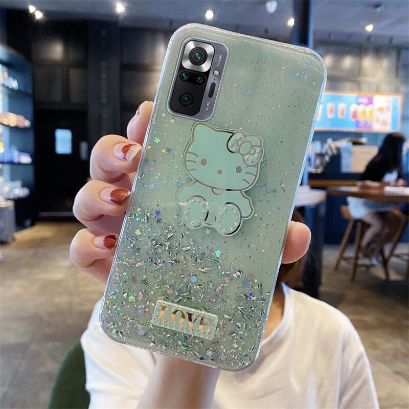 Phone case Redmi Note 10 5G Shiny Ring Case Glitter Soft Transparent Hello Kitty Cases For Redmi Note10 5G Back Cover Stars Moon Girls