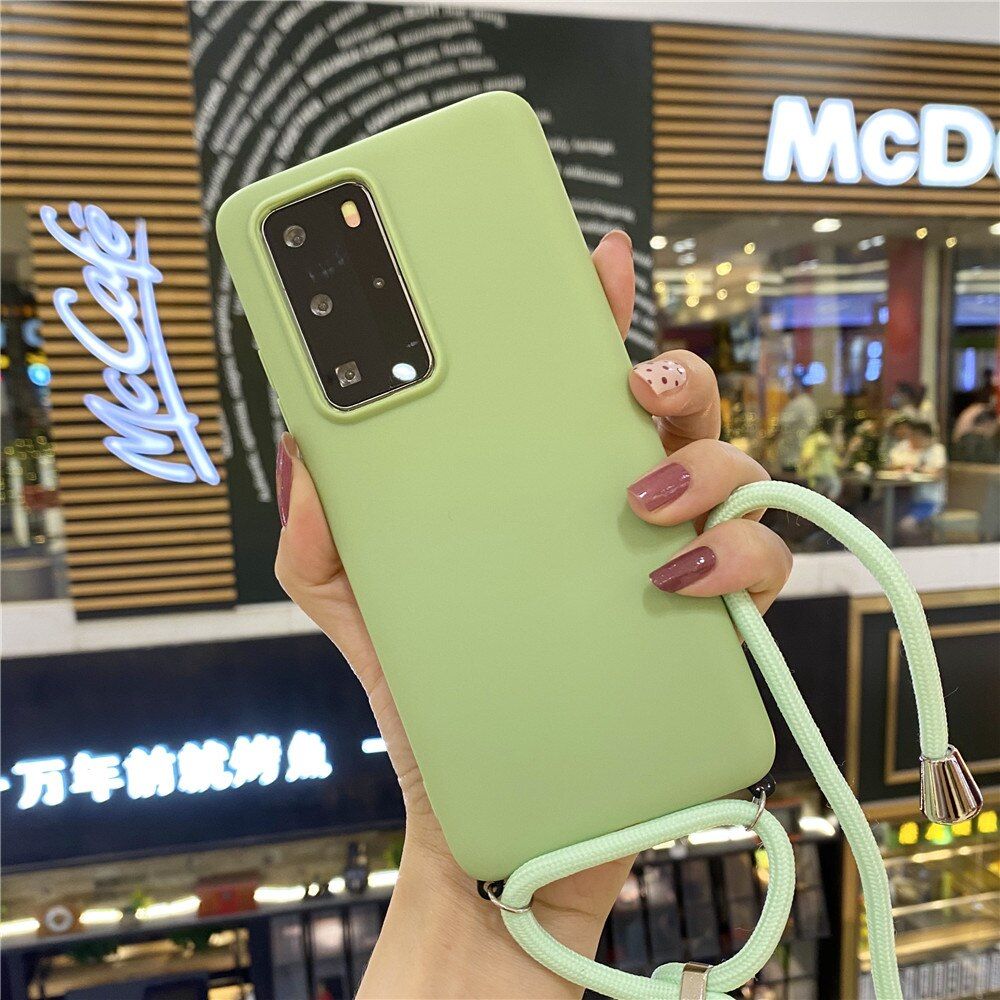 Color Silicone Case With Shoulder Cord Crossbody For Huawei P20 P30 P40 Lite Honor 10 20 Nova 5T 6SE 7i P Smart Z Y9 Prime Cover