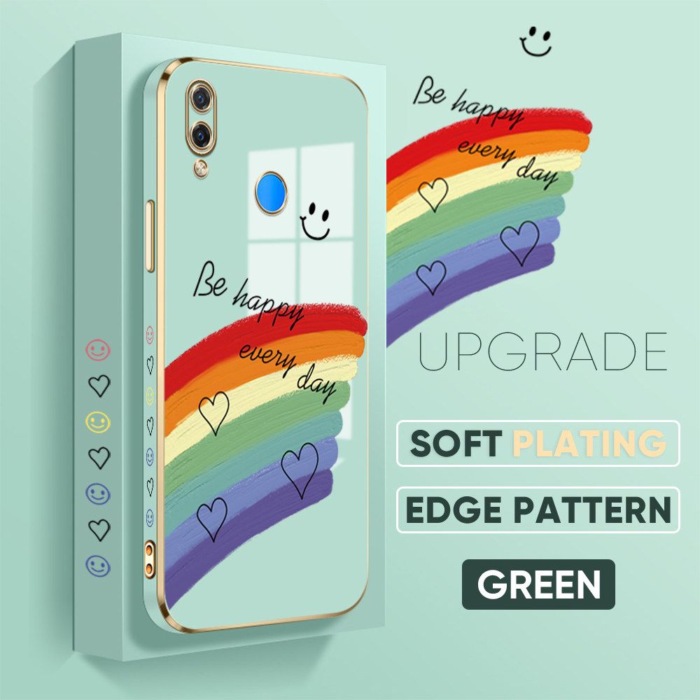 TA for Huawei Nova 3i P Smart Plus Back Cover + Free Lanyard Rainbow Doodle Luxury 6D Plating Case Side Pattern Soft Silicone Square Phone Cases