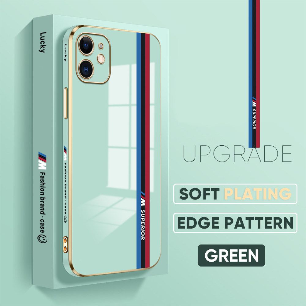 Jizetin (Free Lanyard) iPhone 11 Back Cover Car Track Luxury 6D Plating Case Side Pattern Soft Silicone Square Mobile Phone Cases