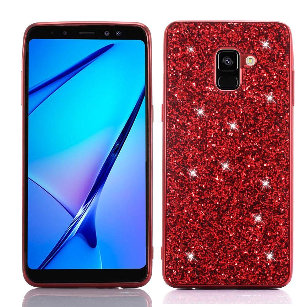 For Samsung Galaxy A8 Plus 2018 Hard Luxury Sparkle Glitter Shiny Bling Sequin Electroplate Soft Bumper Case Cover