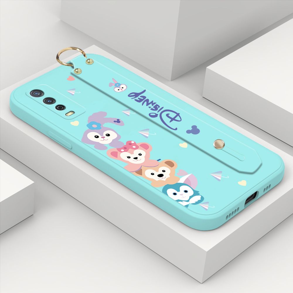 ZeroQiQi for Vivo Y12A Wrist Strap Case INS Cute Style Creative Cartoon Rabbit and Fox Cover Thin Square Edge Liquid Silicone Phone Case