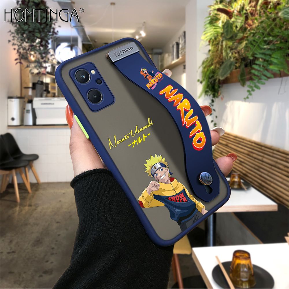 Hontinga for Realme 9I Back Cover With Wristband Uzumaki Naruto Phone Casee Full Lens Protection Thin Frosted Cases