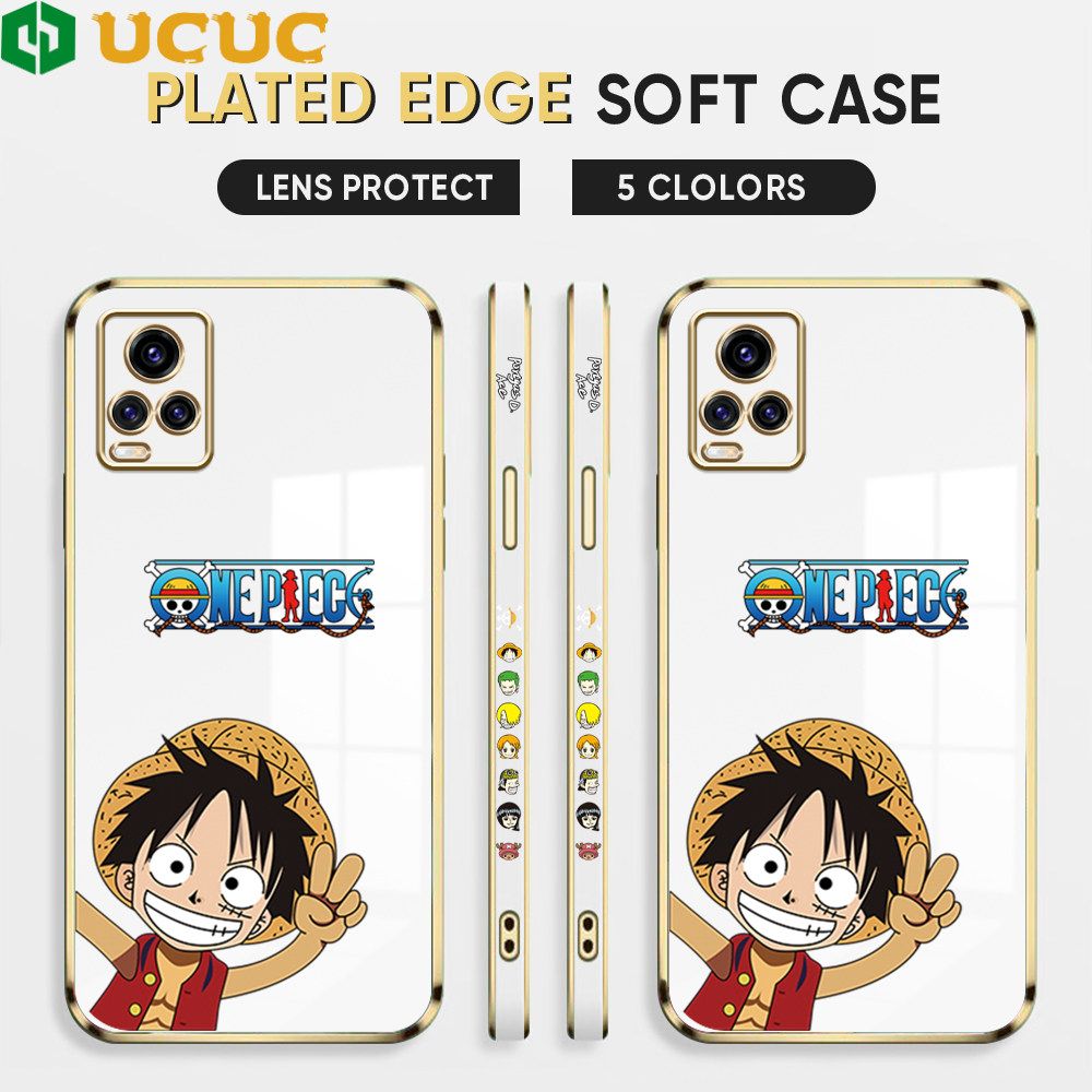 UCUC for Vivo V20 Pro Back Cover + Free Lanyard Wave Luffy Luxury 6D Plating Case Side Pattern Soft Silicone Square Phone Cases
