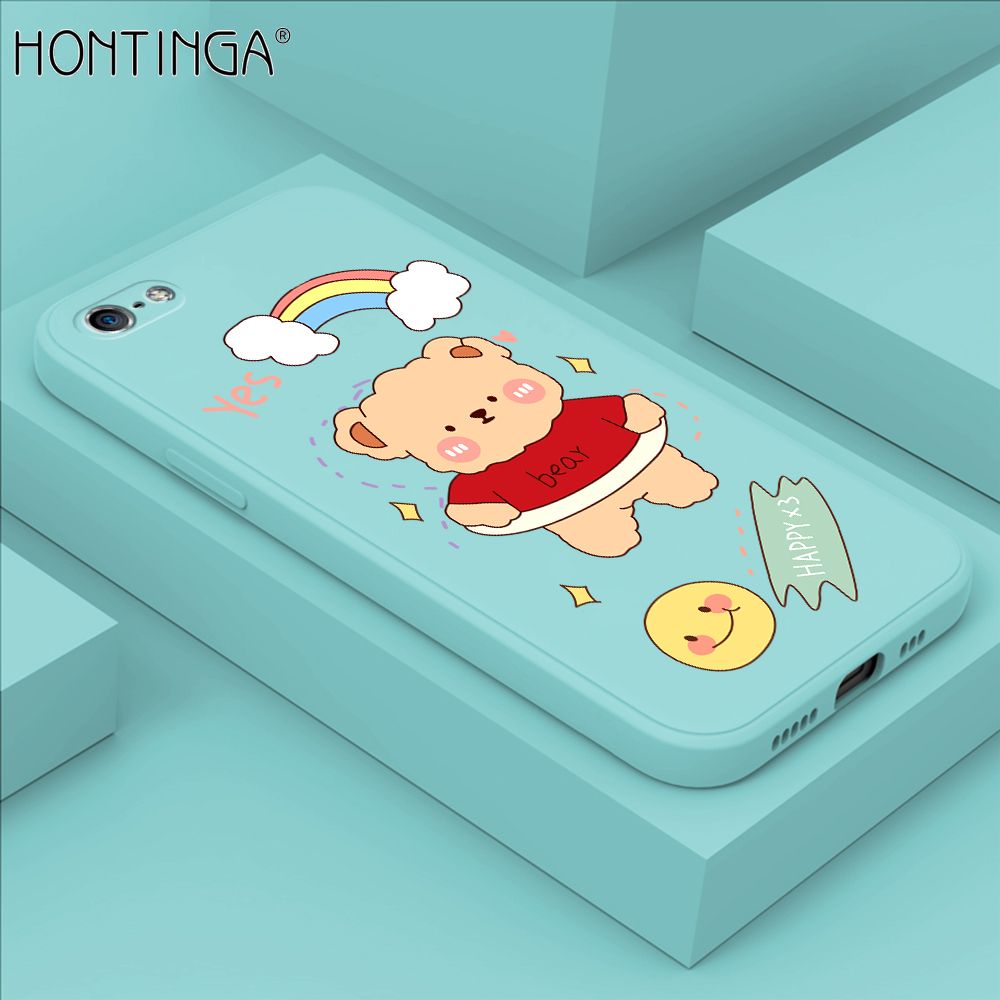 Hontinga for iPhone 5 Case Lovely Cartoon Bear Phone Case Phone Case Soft Square Edge Silicone Cases Full Lens Cover Shockproof Protection Cover