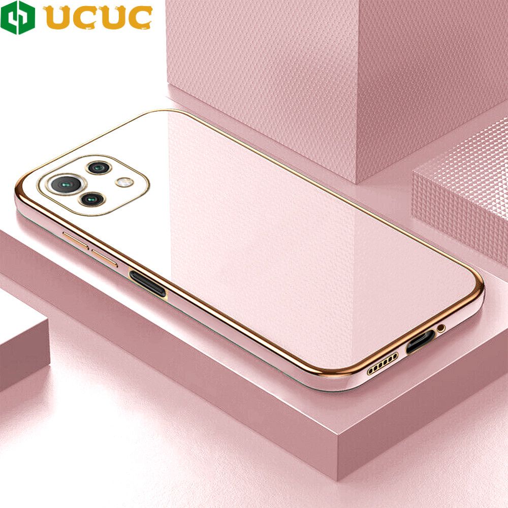 UCUC for Xiaomi 11 Lite / 11 Lite 5G / 11 Lite 5G NE Back Cover + Free Lanyard Colour Luxury 6D Plating Case Side Pattern Soft Silicone Square Phone Cases