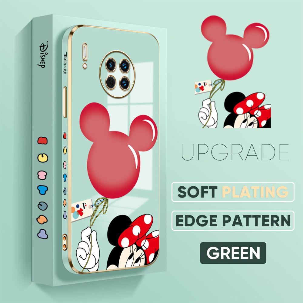 Jizetin (Free Lanyard) Huawei Mate 30 Back Cover Red Mouse Balloon Luxury 6D Plating Case Side Pattern Soft Silicone Square Mobile Phone Cases